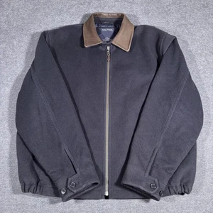 Nautica Herren Wolle Lederjacke durchgehender Reißverschluss gesteppt gefüttert marineblau Scheunenmantel schwer - Bild 1 von 8