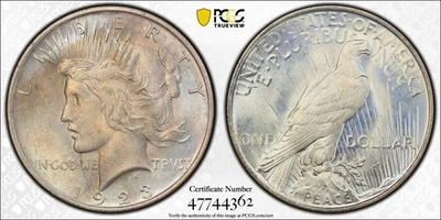1923 Peace Silver Dollar PCGS MS65 Gold Shield  Toned - Image 1 of 4