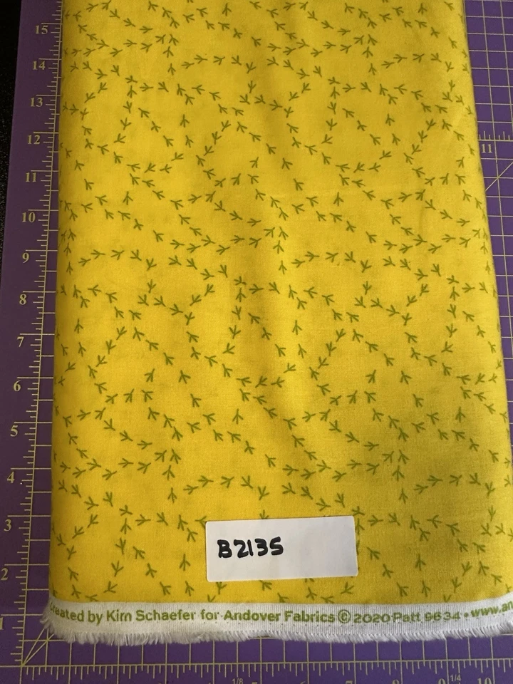 Chicken Tracks On Yellow By Andover Cotton Quilt Craft Fabric By The Half Yard - Image 1 of 1