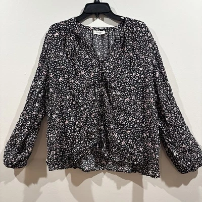 Blusa ON 34th Floral Mujer Plus 3X Negra Rosa Botón Frontal Viscosa Foto 1 de 4