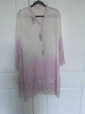 Farah Talib Aziz Pakistani Traditional Outfit Shirt Only Size Large Pink - Image 1 of 4