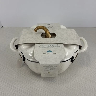 Horno holandés Pioneer Woman esmalte calabaza sobre hierro fundido 3,5 qt lino NUEVO Foto 1 de 4