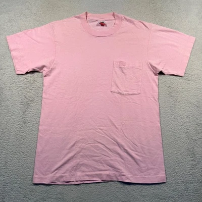 Винтажная футболка 90-х Fruit of the Loom с розовым карманом одинарный шов сделано в США для взрослых M - Изображение 1 из 4