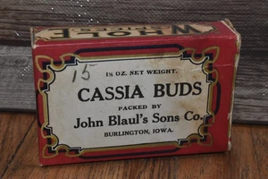 Vintage John Blaul's Son Cassia Buds 1/2 Oz Burlington IA Advertising Empty Box - Picture 1 of 5