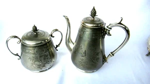 Teiera E Bricco Zucchero IN Metallo Argento (Inglese?) - Foto 1 di 8