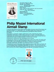 USPS FDC Ersttagsbrief Block Philip Mazzei Luftpost Briefmarke Scott #C98 - Bild 1 von 3