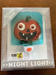 Lustiges Kürbis Nachtlicht 4" x 4" Kunsthandwerk Glas - Van Maur Halloween Herbst - Bild 1 von 3