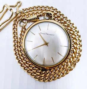Girard Perregaux 17 Jewels Gold Plated 20 Microns Mechanical Wind Pocket Watch - Picture 1 of 7