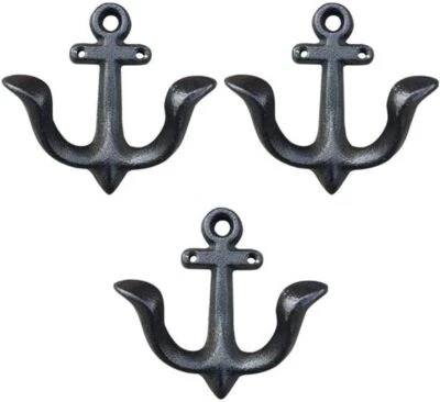 Ganchos de pared de diseño de ancla náutica de colección rústico de hierro fundido ganchos para abrigo estante de... Foto 1 de 3