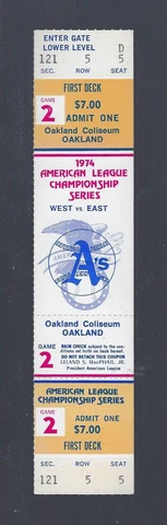 VINTAGE 1974 ALCS ORIOLES @ A'S FULL TICKET GAME #2 - Sal Bando & Fosse HOME RUN Cover