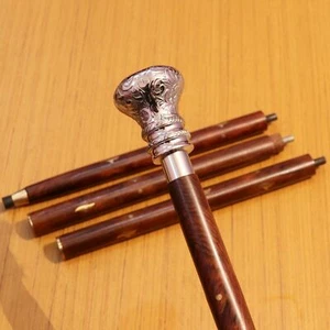 Vintage Style Wooden Walking Stick Cane Chrome Plated Brass head design Handle - Picture 1 of 4