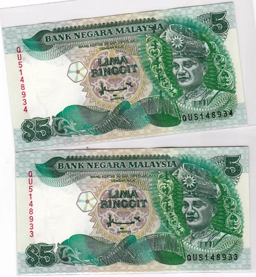 Mazuma *M4078 Malaysia AhmadDon 7th $5 QU5148933-934 2 Running UNC - Image 1 of 2