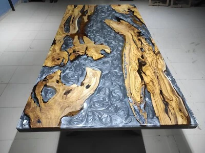 White Pearl Wooden Epoxy Resin Art Dining Table – conference table / sofa table - Image 1 of 4