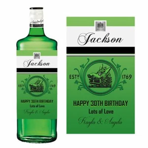 PERSONALISED NAME GORDONS GIN BOTTLE GREEN LABEL HAPPY BIRTHDAY NOVELTY  - Picture 1 of 2