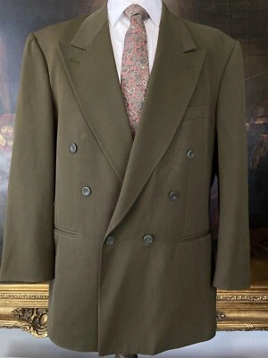 Blazer De Colección Zanetti 56L | 46L HECHO EN ITALIA Lana Marzotto Oliva Doble Pecho Foto 1 de 4
