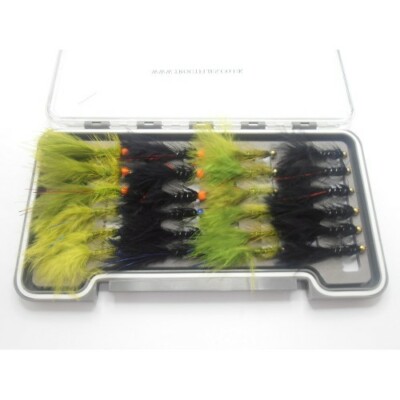 6 Flash Damsels Hothead Black Red Size 10 Mosche Per Pesca Trota UK