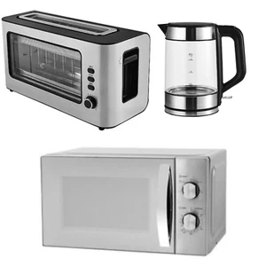 Glaswasserkocher + Toaster und Mikrowelle Set Edelstahl - Bild 1 von 11