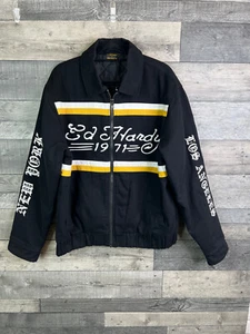 Chaqueta de carreras Ed Hardy Urban Outfitters para hombre talla grande negra amarilla bordada - Imagen 1 de 12