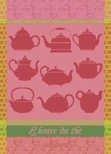 Garnier Thiebaut French Cotton Woven Kitchen Dish Towel L'HEURE DU THÉ TEA TIME - Picture 1 of 8