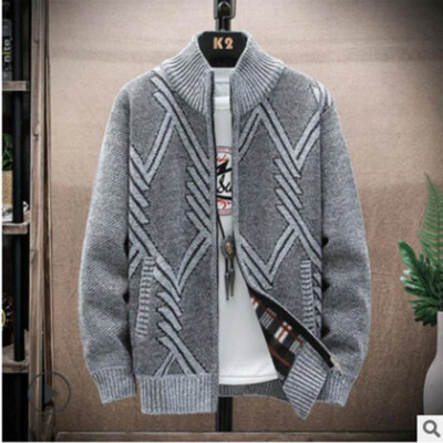 Mens Knit Full Zip Up Cardigan Coat Winter Warm Sweater Jumper Jacket Turtleneck - Image 1 of 4
