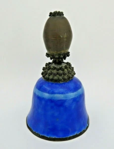 19th Century Chinese Mandarin Qing Blue Enamel Bell ~ Bronze Bead Hat Rank Badge - Picture 1 of 9