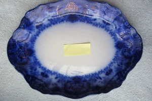 Rare Antique Lakewood 14" x 10 1/2" Flow Dark Blue Platter Wood & Sons Gold - Picture 1 of 13