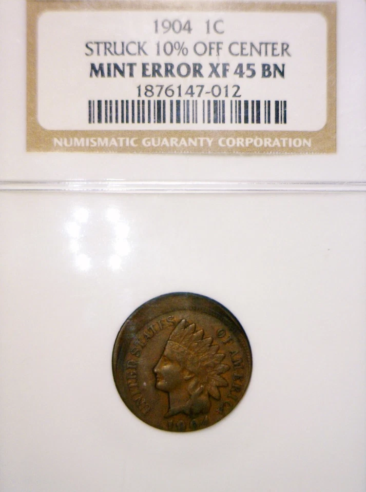 1904 ERROR NGC XF 45 Off Center Indian Head Cent Coin NICE EARLY O/C FREE SHIP - Image 1 of 4