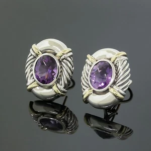 David Yurman Vintage Oval Albion Amethyst Ohrringe Silber/14K Gelbgold - Bild 1 von 5