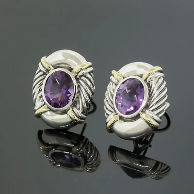 Pendientes David Yurman Vintage Ovalados Amatista Albión Plata/Oro Amarillo 14K Foto 1 de 4