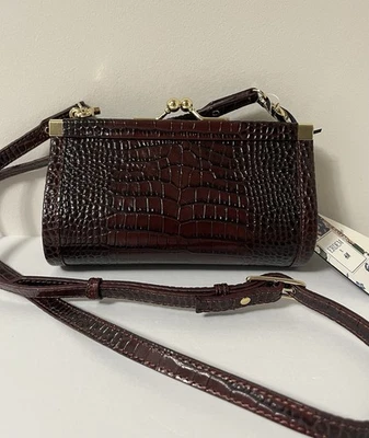 H&M Erdem Collaboration Brown Leather Faux Crocodile Frame Crossbody Purse - Image 1 of 4
