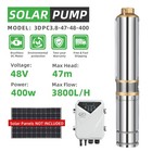 3” Deep Well DC Solar Water Pump Submersible 48V 400W Bore Hole MPPT Controller