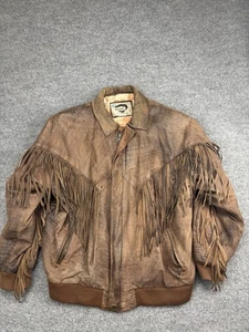 Vintage Foxrun Leather Jacket Mens Large Brown Fringe Western Made Korea 90s - Picture 1 of 8