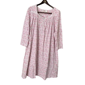 Eileen West 100% Cotton Flannel Nightgown Size Large Pink Floral Modest - Picture 1 of 9
