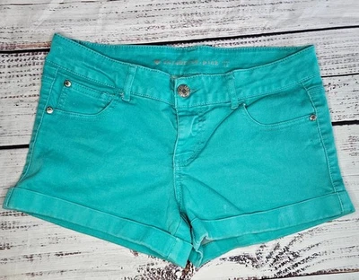 Celebrity Pink Women’s Teal Cuffed Denim Shorts Size 11 Mosaic Turquoise - Image 1 of 4