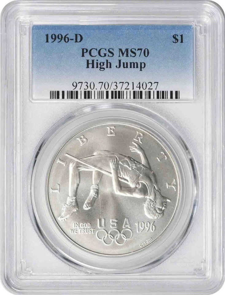 1996-D High Jump Commemorative Silver Dollar MS70 PCGS - Image 1 of 2