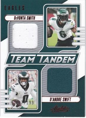 2023 Absolute DeVonta Smith D'Andre Swift Team Tandem Materials Jersey #/199 - Image 1 of 2