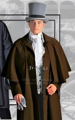 Men's Inverness Cape Coat Men Brown Wool Victorian Cloak Sherlock Holmes  Coat - Image 1 of 4