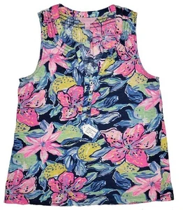 LILLY PULITZER Womens NAuti Gold Buttons Navy ESSIE TANK TOP A-line Mint! XS - Picture 1 of 3