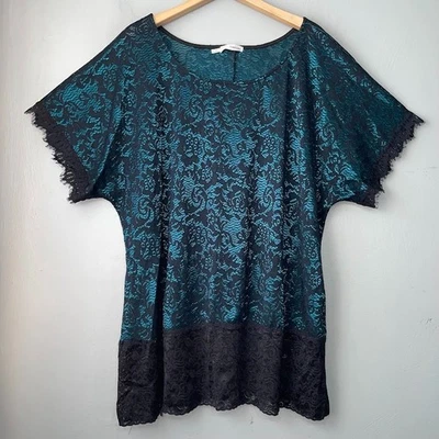 Maurices Lace Top Plus Size 3X Teal Black Dark Romantic Whimsigoth Party Witchy - Image 1 of 4