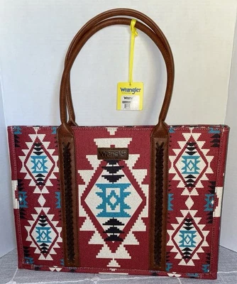 Wrangler Southwestern Dual Sided Burgundy Tote Purse Shoulder Bag Aztec Large - Image 1 of 4