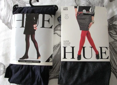 HUE Set 2 Women's Opaque Tights Navy And Graphite Heather Size 2&3 NWT - Image 1 of 4