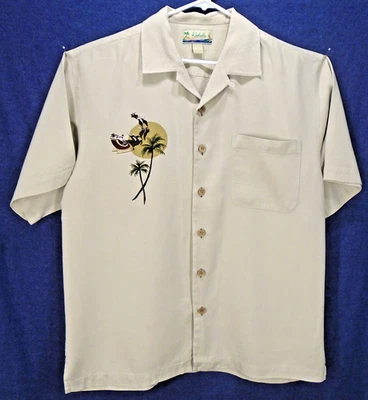 Camisa De Colección Kahala Isla de Navidad Santa Hawaiana Aloha Texturizada Seda LG Foto 1 de 4