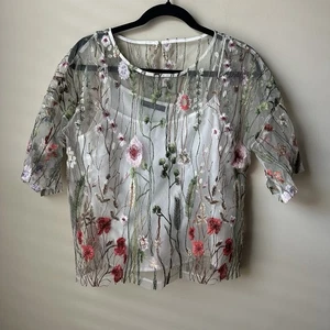 Romeo + Juliet Couture Floral Embroidered Top Semi-Sheer Blouse Womens Sz L - Picture 1 of 6