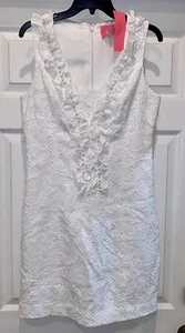 LILLY PULITZER Kiera White Lace Pearl And Ruffle S/L Shift Dress NEW Womens 10 - Picture 1 of 9