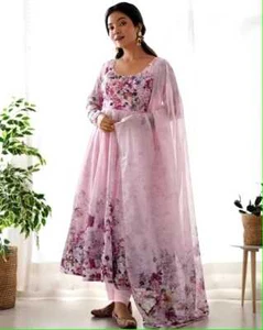 Designer soft organza fabric full flrai anarkali gwon with pant anddupatta set - Picture 1 of 6