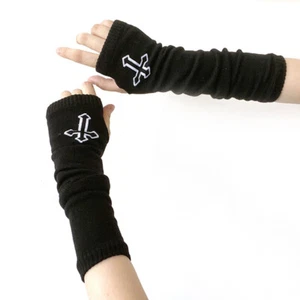 Gothic Punk Style Half Finger Long Glove Knit Length Sleeve Fingerless Gloves WE - Bild 1 von 16