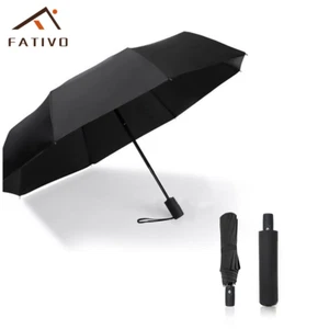 Regenschirm ergonomisch Griff Automatik Sturmsicher Windfest Schwarz mit Tasche - Bild 1 von 9