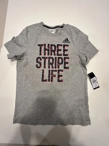 Adidas Boys T-Shirt Medium 10-12 Three Stripe Life Gray Short Sleeve Go-To Tee - Picture 1 of 7
