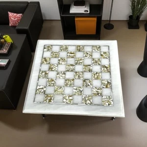 12" Square White Marble Chess Table Mop inlay Stone Luxury Centerpiece Game Dec - Picture 1 of 8