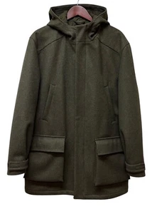 J.CREW Green Wool Blend HEAVY Quilted Lined Hooded Jacket Coat Men's M - Picture 1 of 10